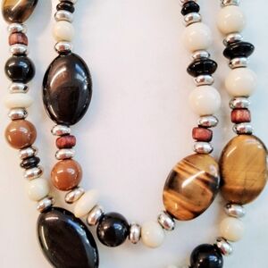 Chaps Earthtone Eclectic Beaded Stone-look Lightweight Lucite Necklace